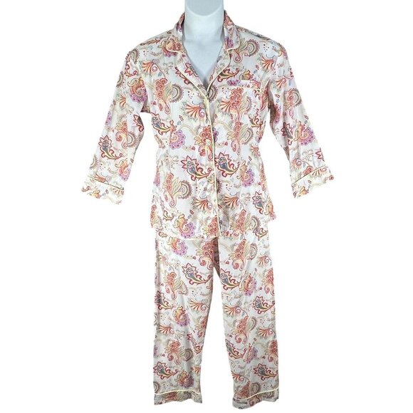 BedHead Anthropologie Women 8 Paisley PJ Set Cropped Comfy Lounge Quiet Luxury - Picture 1 of 16